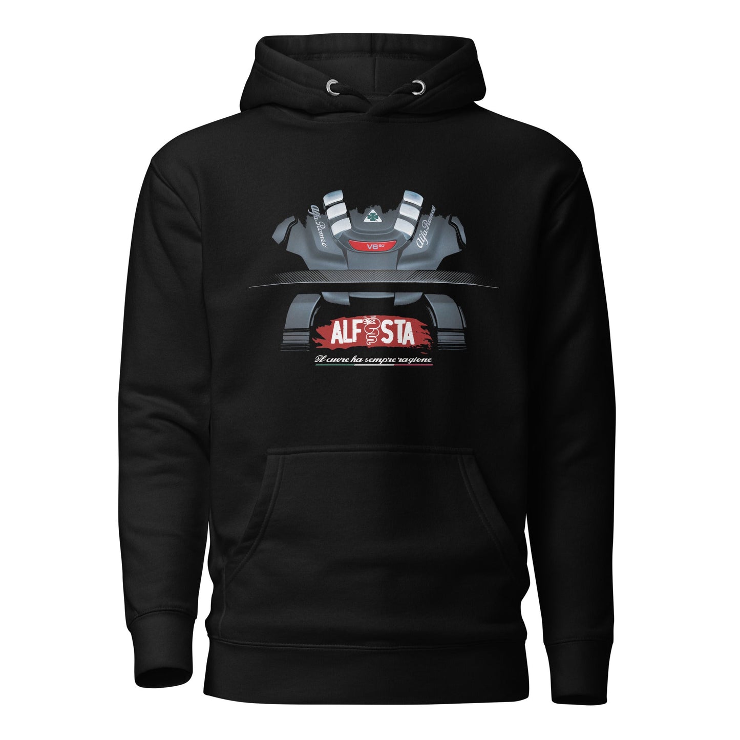 Felpa con cappuccio Alfa Romeo Quadrifoglio Engine cuore Alfista