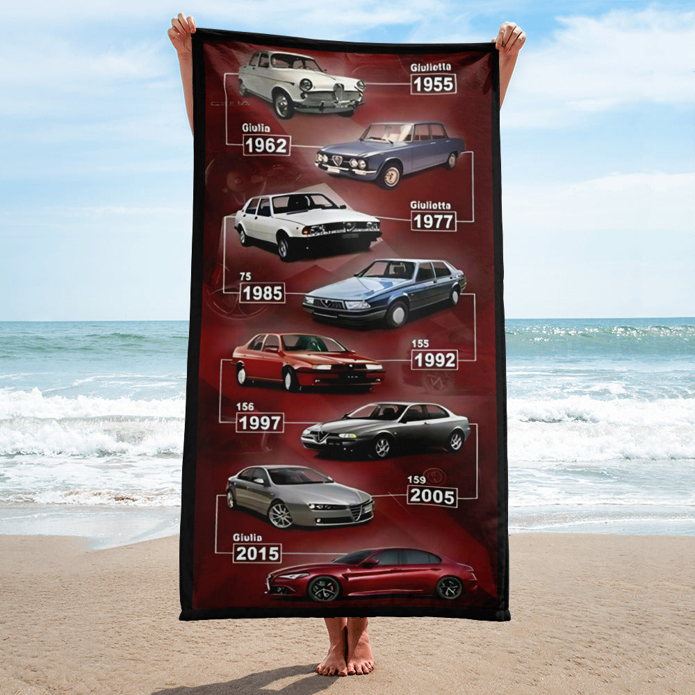 Telo mare con le berline Alfa Romeo più iconiche degli ultimi 60 anni – Asciugamano da spiaggia