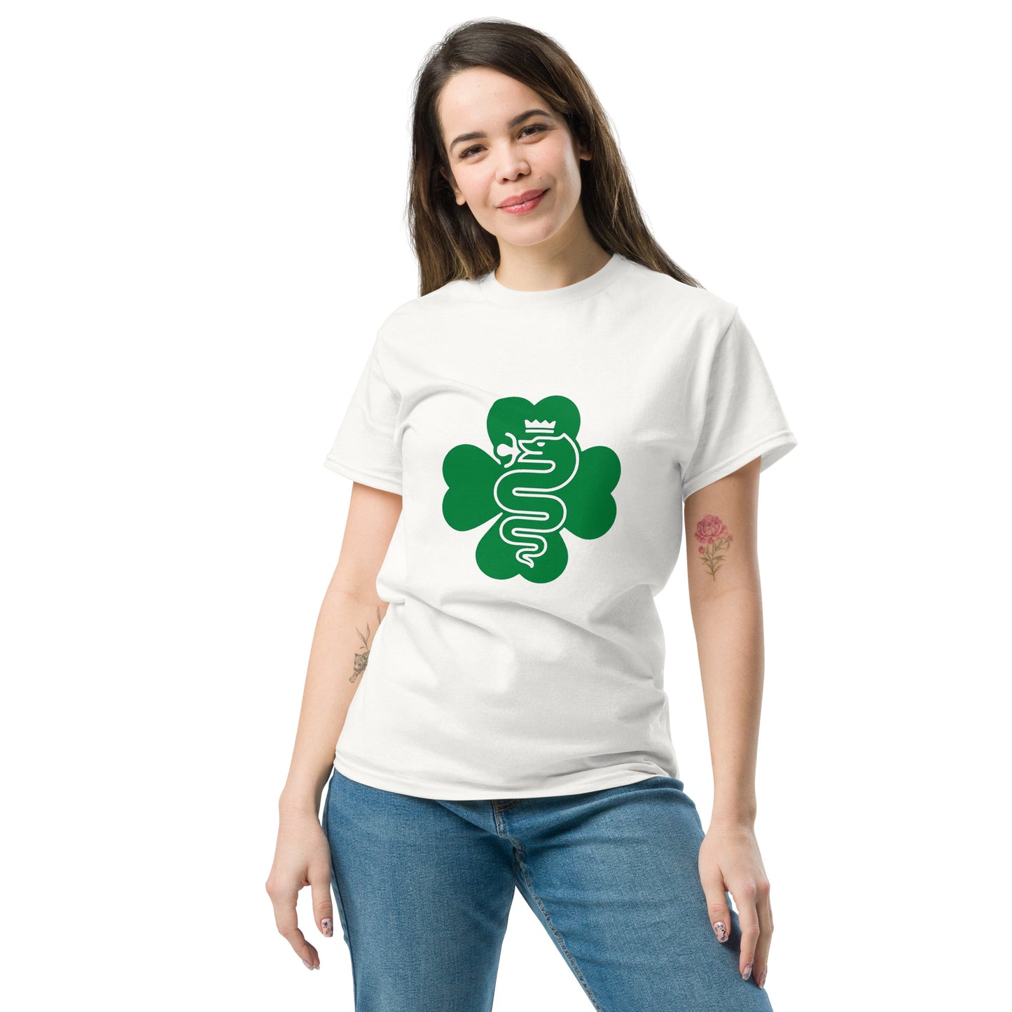 T-Shirt Quadrifoglio e Biscione per Veri Alfisti bianca donna