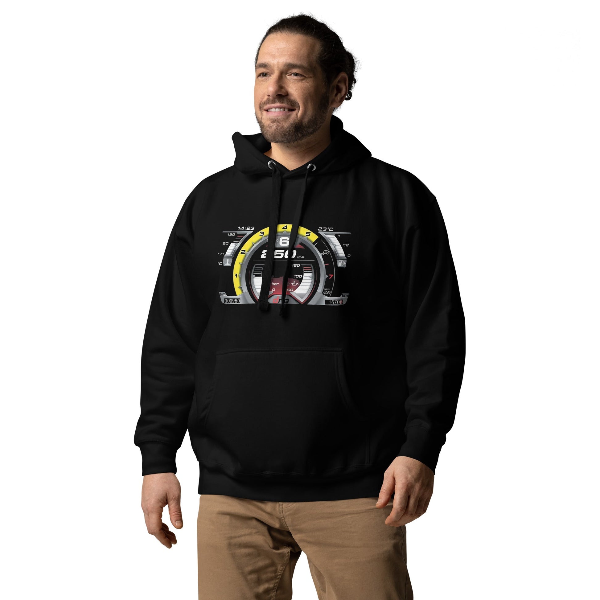 Felpa con cappuccio dedicata ai fan dell’Alfa Romeo 4C con stampa del cruscotto – Stile unico e passionale