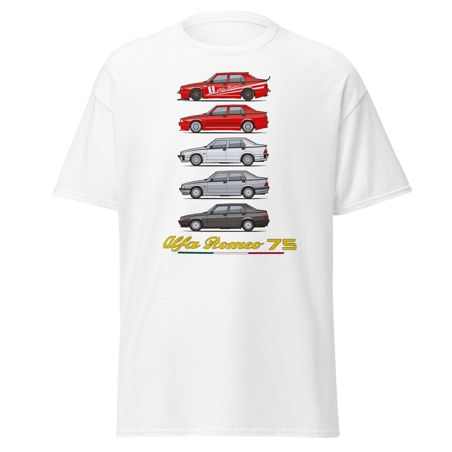 T-shirt Alfa Romeo 75 evoluzione dei modelli