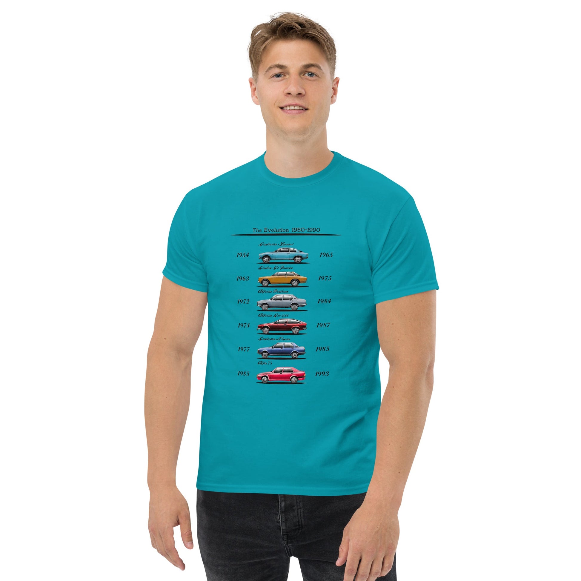 T shirt Alfa Romeo evoluzione modelli dal 1950 al 1990